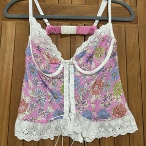 Floral Lace Trim Camisole Top